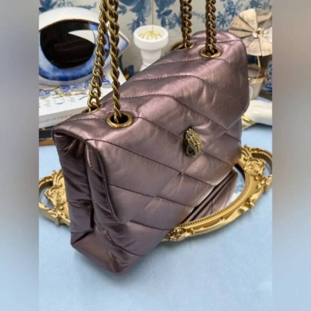 🆕 KURT GEIGER LONDON 🧿 NWOT Large Quilted Leather Soho Shoulder Bag, Metallic